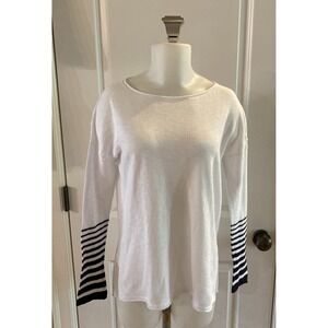 Vince‎ Long Sleeve Cotton Pullover Sweater Size Small Stripes Black White